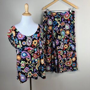 Nick & Nora Pajama Set Sleepwear Large Day of the Dead Skulls Butterflies Floral